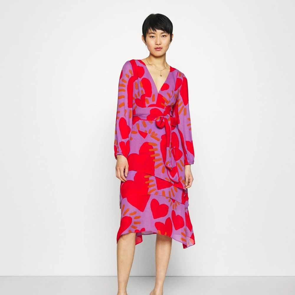 Farm Rio Red and Purple Midi Dress